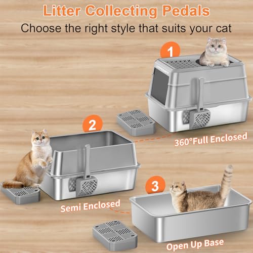 Extra Large Stainless Steel Litter Box with Lid for Large Cats