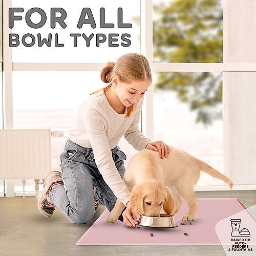 Dog Food Mat 24x15 Raised Edges Dogs Mat for Food and Water Prevent Spill (24"L x 15"W / Pink)