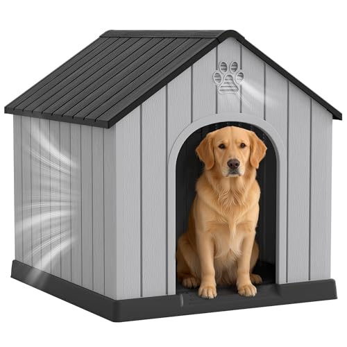 Large Dog House Outdoor Indoor for Medium Large Dogs (Black / 36.2" L × 38" W × 38" H)