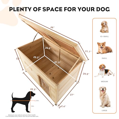 Solid Wooden Dog Crates Large Dogs Outdoor Indoor with Curtain (raw wood tone / Large)