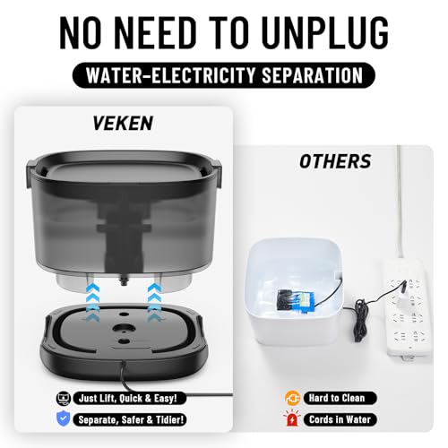 85oz 2.5L Cat Water Fountain with Detachable Tank & Secure Clips (Black)