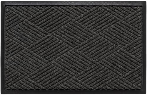 Diamonds Front Door Mat Indoor Outdoor Entrance (35.5"L x 23"W x 0.4"Th / Charcoal)