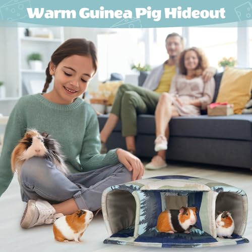 Washable Guinea Pig Hideout Large Cozy Bed for Small Pets (Blue-green Mountains)