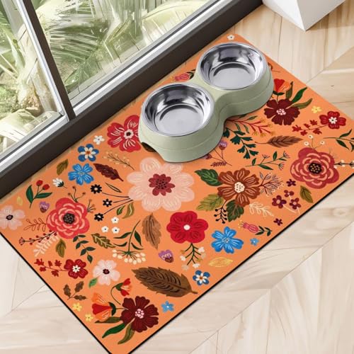Dog Food Mats for Floors (Orange / 20"L x 12"W)