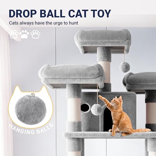 82 Inches Large Cat Tree (82 in / Light Grey)