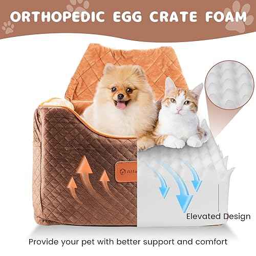 Memory Foam Booster Dog Car Seat with Washable Removable Cover (Brown / Small)