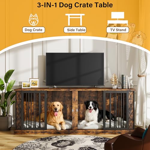 86.6" Double Dog Crate Furniture as TV Stand (Retro / 86.6"L x 23.6"W x 31.5"H)