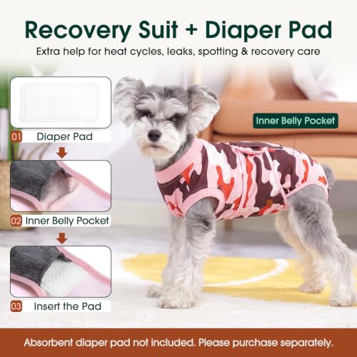 Recovery Suit for Dogs Cats (M (Back:13.4-16.1'', Weight:14-25 Lb) / Blush Camo)