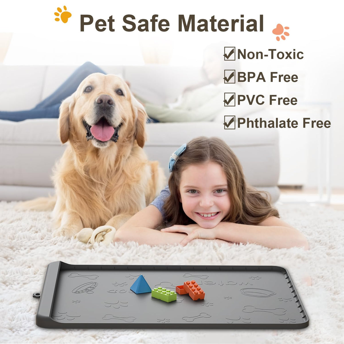 Dog Food Mat Silicone Dog Mat for Water (Gray / 19"L x 12"W)