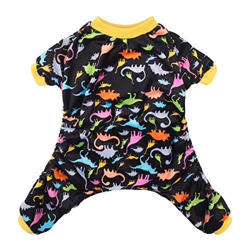 Dog Halloween Pajamas Puppy Onesies Small Dogs Soft Pjs Coat Cat Apparel Comfy Pet Christmas Clothes Outfit Doggie Bodysuit (Large / Black Dino)