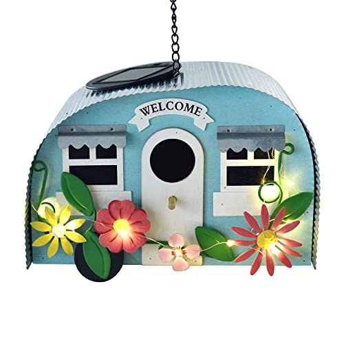 Bird Houses for Outside Decorative with 10 LEDs Solar String Lights Humming Bird Houses for Outside Hanging Handwork Bird Nest Garden Decor Outdoor