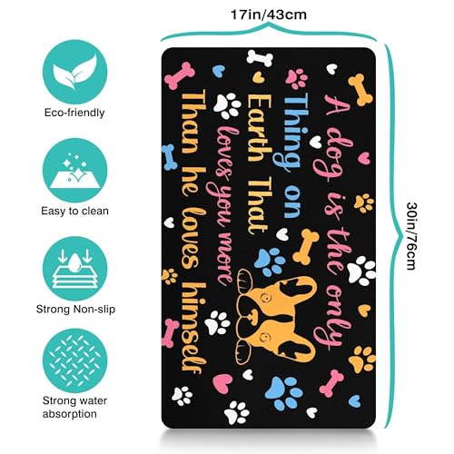 Pet Feeding Mat for Floors Waterproof Dog Mat for Food and Water Absorbent Quick Dry Non Slip mat for Cat Bowls (30"L x 17"W / Black)