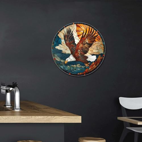 Metal Sign Tin Sign Circular Stained Glass American Bald Eagle Bathroom Signs for Home for Garden 12×12 Inches (12×12 Inches / American Bald Eagle-3)
