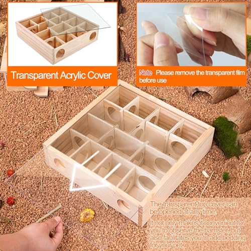 Wooden Hamster Tunnel Maze with Cover (Transparent-top hamster hideaway)