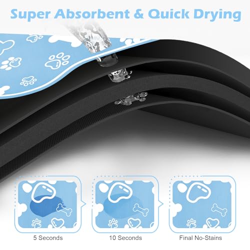 Dog Cat Mat for Food and Water (29"L x 17"W / Bone Shaped Blue)