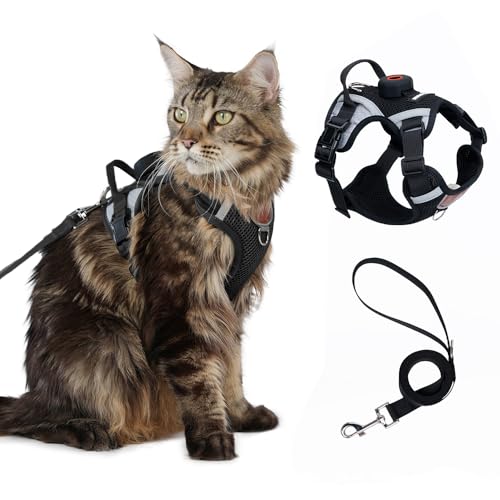 Cat Harness Leash Set with AirTag Holder (Black (Holder for Airtag) / S)