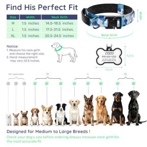 Personalized Tactical Dog Collar with Custom Photo Name for Large Dogs (Blue Camo / L: Fits Neck 17.5"-21.5")