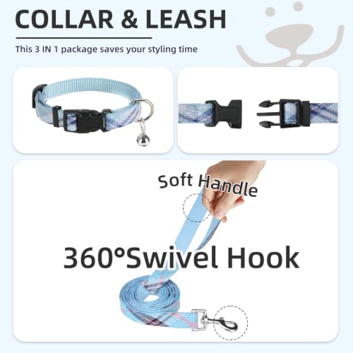 Dog Harness Collar and Leash Set No Pull for Small Medium Sized (Blue / XS (CHEST 13"-14.5"))