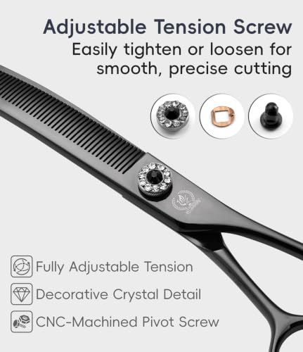 Professional Dog Grooming Scissors Pet Curved Thinning Shears 7.0'' Extremely Sharp Blades 440C Steel Thinning Scissors Durable Smooth Motion & Fine Cut for Dogs and Cats (Rose Gold)