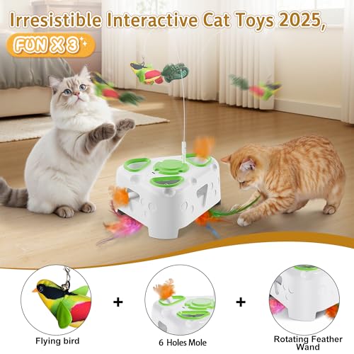 3-in-1 Automatic Interactive Cat Toy, Flying Bird, Mole & Feather (White)