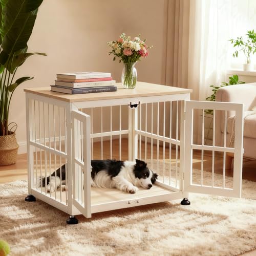 32 Inch Heavy Duty Dog Crate Furniture for Medium and Small Dogs (Beige / 32.7"L x 23.2"W x 26.6"H)