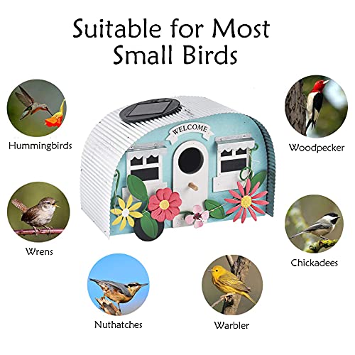 Bird Houses for Outside Decorative with 10 LEDs Solar String Lights Humming Bird Houses for Outside Hanging Handwork Bird Nest Garden Decor Outdoor