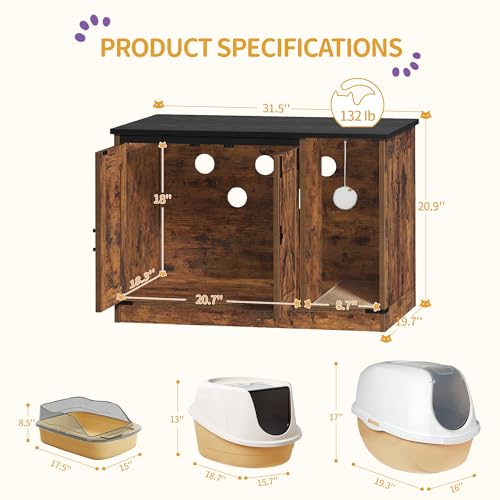 Cat Litter Box Enclosure (31.5"L x 19.7"W x 20.9"H / Rustic Brown and Black)
