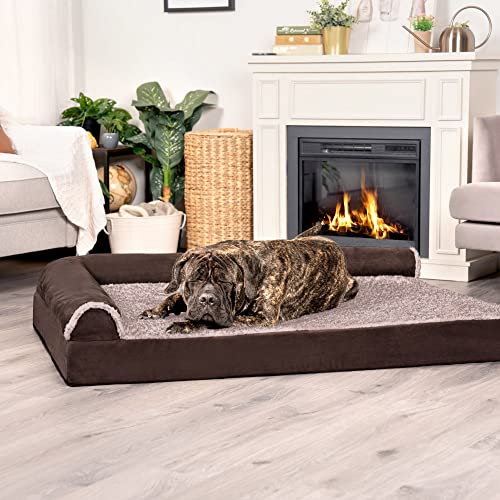 Cooling Gel Dog Bed for Large Dogs w (Jumbo Plus / (Two-Tone Faux Fur & Suede) Espresso)