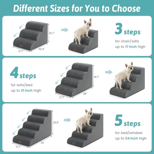 Wide Dog Stair for Small Dog 22.6" H (Dark Grey / Wide:17.7"x33"x22.6")