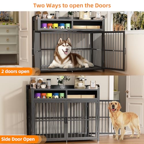 Large Dog Crate Furniture with Drawers Storage (Black / 40.6"L x 23.6"W x 44.9"H)