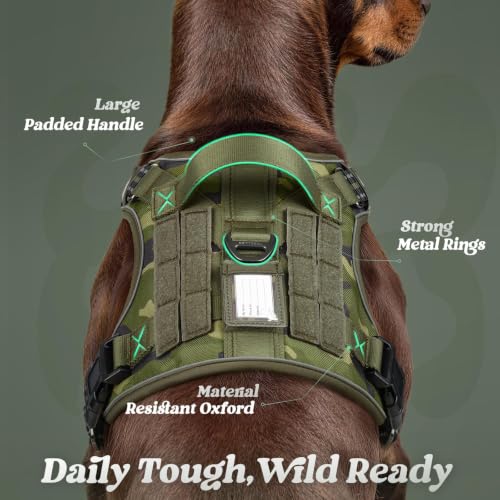 Tactical Dog Harness for Small Dogs (S(Chest:16.1"-31.5",Neck:15.4"-21.6",Back:7.1") / Green Camo)