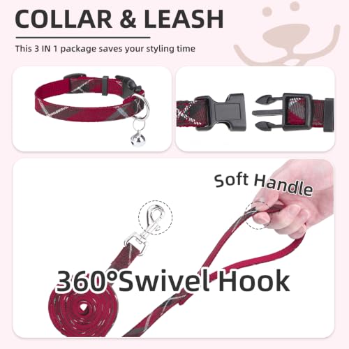 Dog Harness Collar and Leash Set No Pull for Small Medium Sized (Red / S (CHEST 14.5"-16"))
