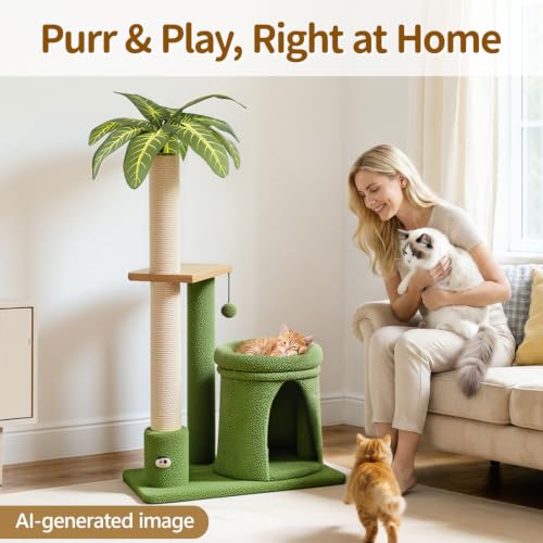 41" Cat Tree Tower Condo Scratch Post Stand for Indoor Small Cats (Emerald Green / 41 in)