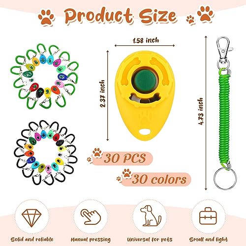 30 Pcs Dog Training Clicker Bulk Colorful Pet Training Clicker Cat Animal Trainer Clicker with Wrist Strap for Pet Dog Cat Horse Bird Behavioral Trainer Accessories