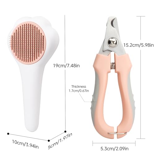 Self Cleaning Cat Brush for Shedding with Cat Nail Clipper 2