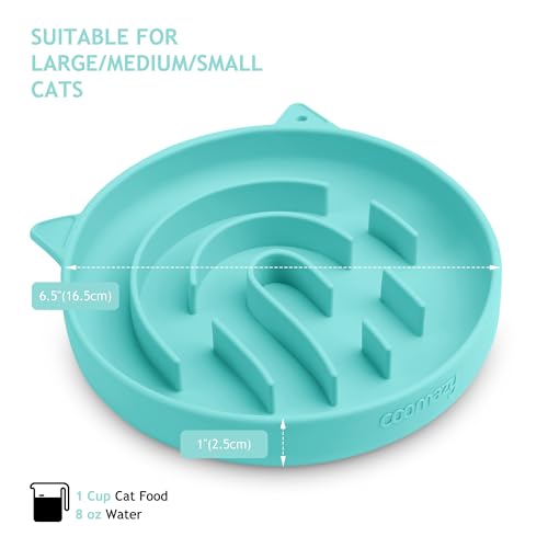 Slow Feeder Cat Bowl Silicone Pet Puzzle Feeder for Slow Eating (Cyan / 1 Cup)