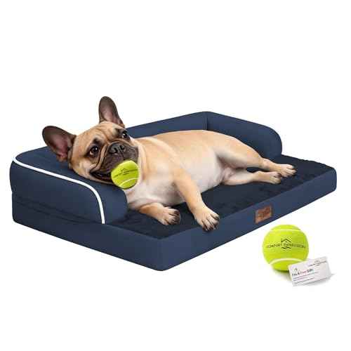 Washable Dog Bed with Bolster for Medium to Large Dogs (Navy Blue / 36"L x 27"W x 7.5"Th)