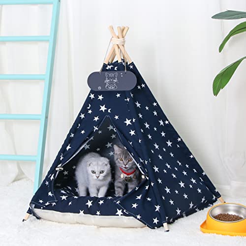 Pet Teepee Tent for Dogs & Cats Dog Bed with Thick Cushion Puppies Play House Removable and Washable 20x20x24Inch (M:20x20x24inch)