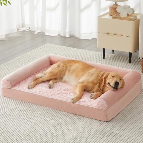 Orthopedic Washable XXL Dog Bed for Senior Dog Cozy Sleep (48"l x 35"w x 7"th / Pink)