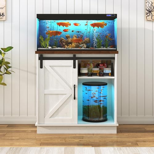 Farmhouse 20 29 Gallon Fish Tank Stand w (Rustic White / 20 Gallon)