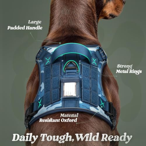 Tactical Dog Harness for Large Dogs (Xl(chest:23.6"-41.8",neck:21.7"-32.3",back:9.1") / Blue Camo)