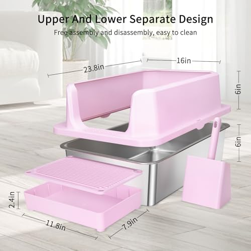 Open Cat Litter Box (Light Pink / 23.8"L*16"W*12"H)