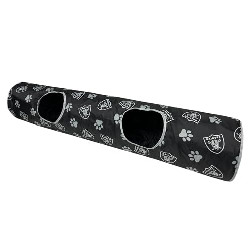 NFL Las Vegas Raiders Cat Tunnel Tube Toy with Plush Football Catnip and Feathers Collapsible Tunnel for Cats to Play (Las Vegas Raiders)