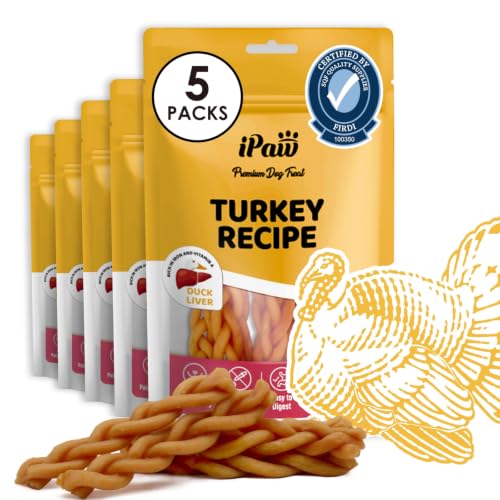Turkey Dog Treats (3.5 Ounce (Pack of 5) / Duck Liver, Braided Stick)