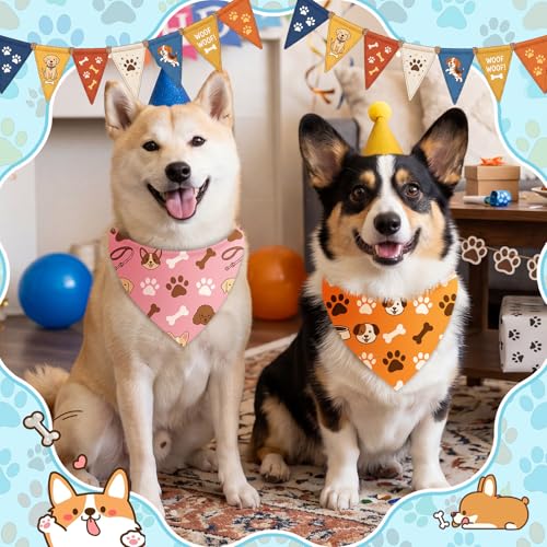 50 Pcs National Dog Day Dog Bandanas Bulk Pastel Paw Prints Pattern (25.6 x 17.7 x 17.7 Inch / Pastel Paw Print)