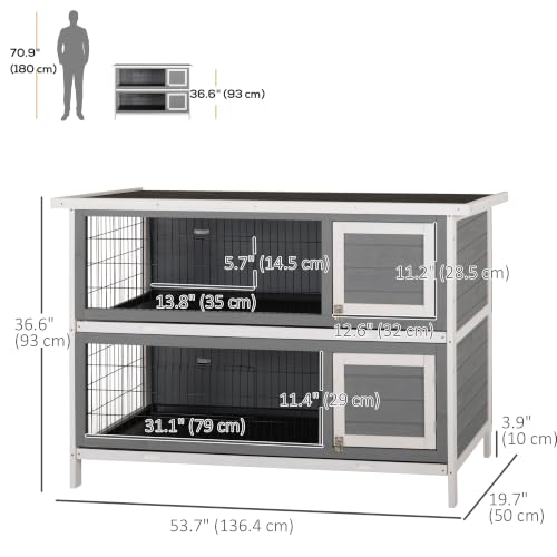 54" 2 Story Large Rabbit Hutch Bunny Cage Wooden Pet House Small Animal Habitat with Lockable Doors (Dark Grey)