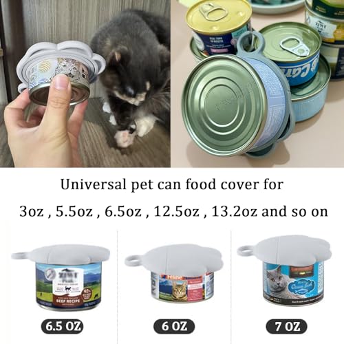 3 Pcs Cat Food Can Covers & One Can Opener (Cat Paw / Grey)
