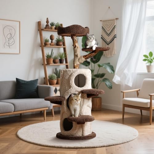 54.7'' Cat Tree Tower for Indoor Cats with 3 Condos (54.7-inch Forest Brown)