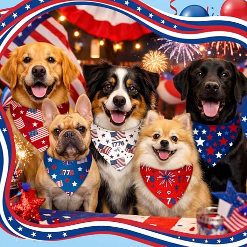 50 Pcs Patriotic Dog Bandanas Bulk 4th of July Bandanas for Dogs Star Triangle Kerchief Bib Scarf Set for Pet Independence Day 250th Anniversary Party Costume (4th of July / 31.5 x 21.7 x 21.7")