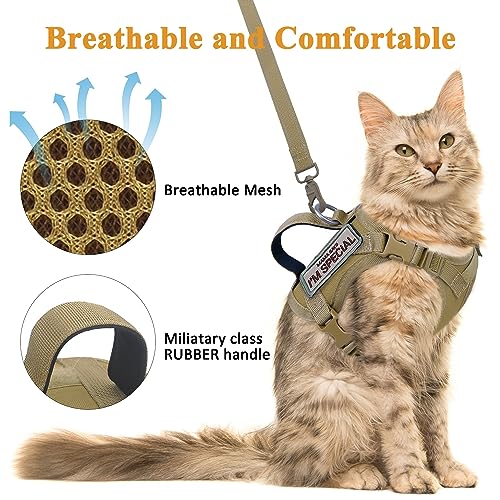 Tactical Cat Harness for Walking Escape Proof (Medium / Khaki)